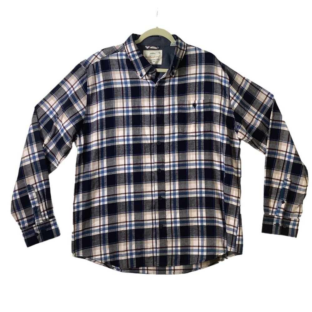 Original Weatherproof‎ Vintage Button Down Front Shirt Men XL Blue Cream Casual